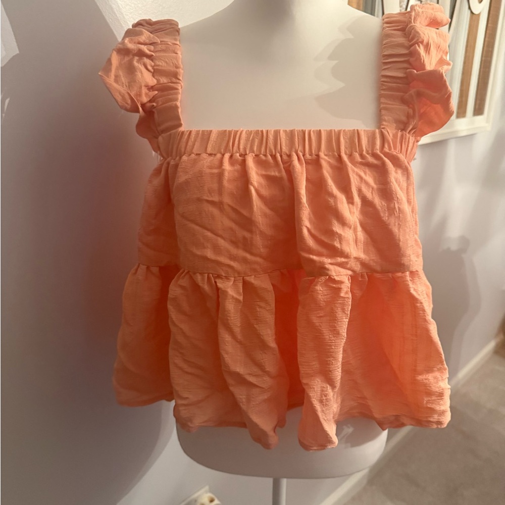 Lulu's Coral Ruffled Blouse